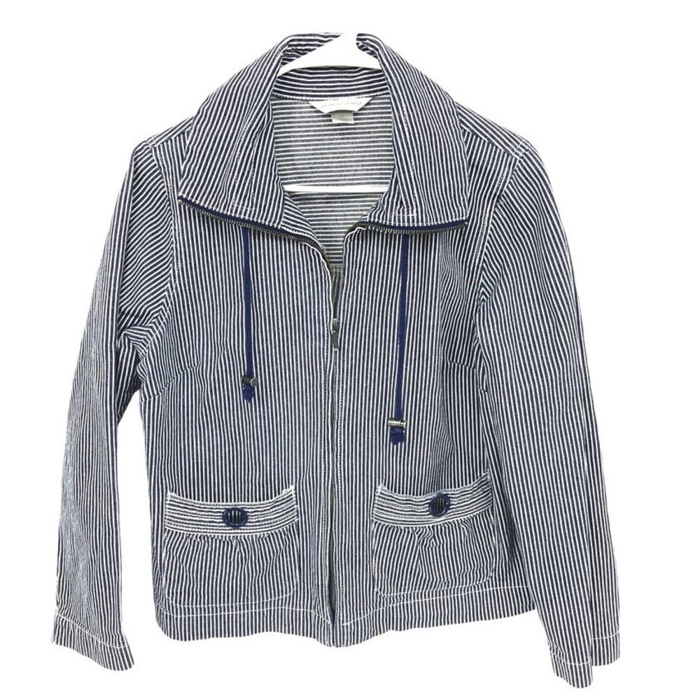 Christopher & Banks Nautical Stripe Cotton Jacket Full Zip with Pockets sz Small